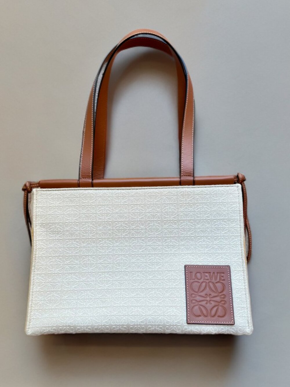 Loewe Anagram White Canvas Small Cushion Tote